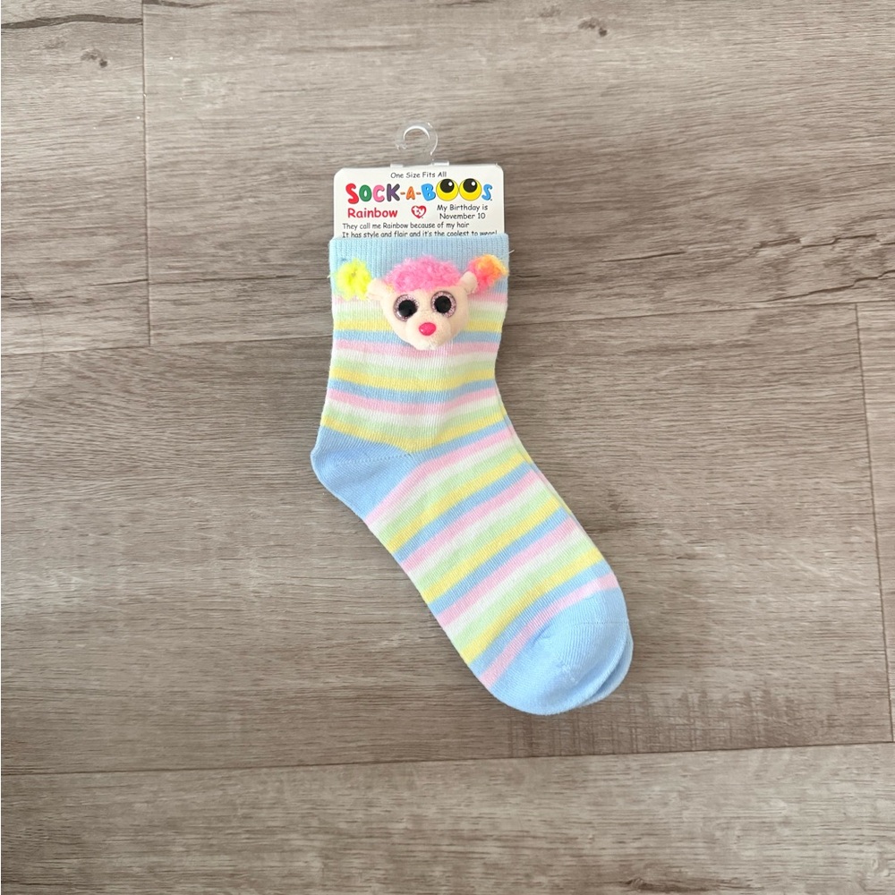 Pastel Striped Kids Socks with Bear Design